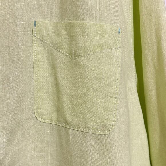 TOMMY BAHAMA 100% Linen Lime Green Relaxed Fit Long Sleeves Button Shirt, Large - Picture 3 of 12